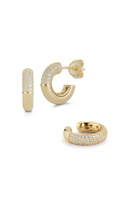 Radiant gem earrings-Pavé Hoop & Ear Cuff Set