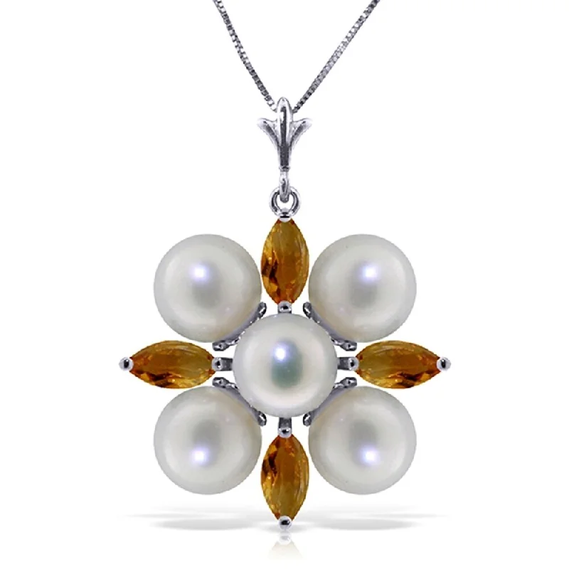 Fine bead necklaces-6.3 Carat 14K Solid White Gold Fragrant Kiss Citrine pearl Necklace