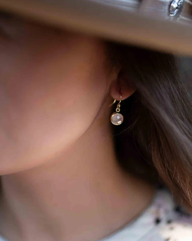 Flat badge earrings-Jonah Rose Quartz Earrings ~ 18k Gold Plated ~ ME199