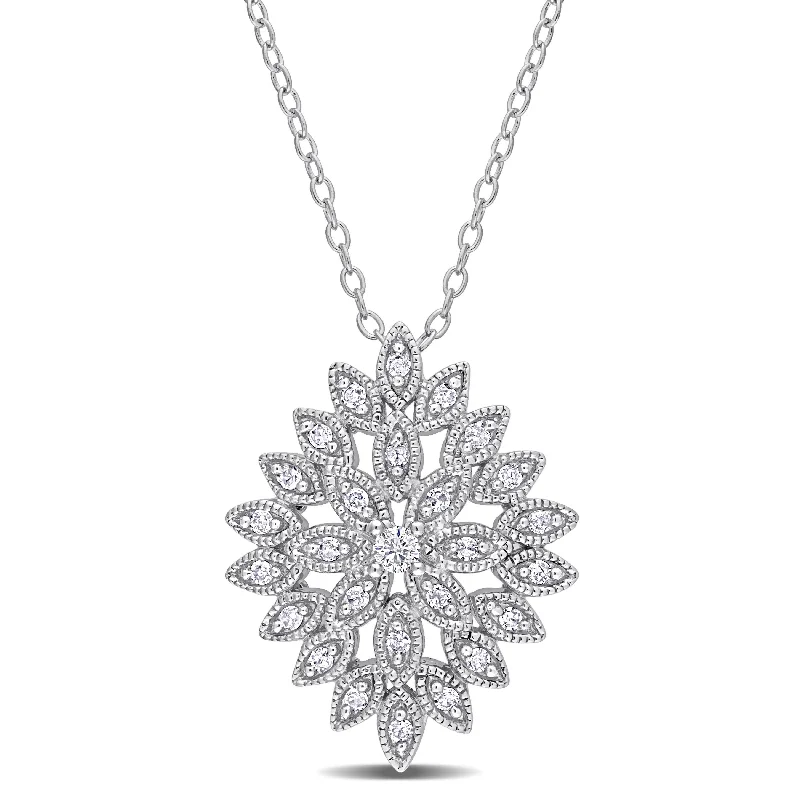 Low bar necklaces-Miadora 1/4ct TDW Diamond Cluster Marquise Floral Necklace in Sterling Silver