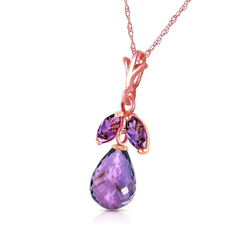 Drape-style necklaces-14K Solid Rose Gold Necklace with Natural Purple Amethysts