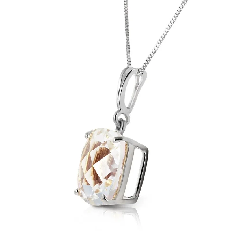 Citrine pendant necklaces-3.6 Carat 14K Solid White Gold Necklace Natural Checkerboard Cut White Topaz