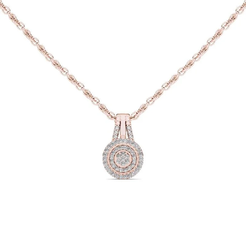 Raised disc necklaces-De Couer 10k Rose Gold 1/8ct TDW Diamond Halo Necklace - Pink