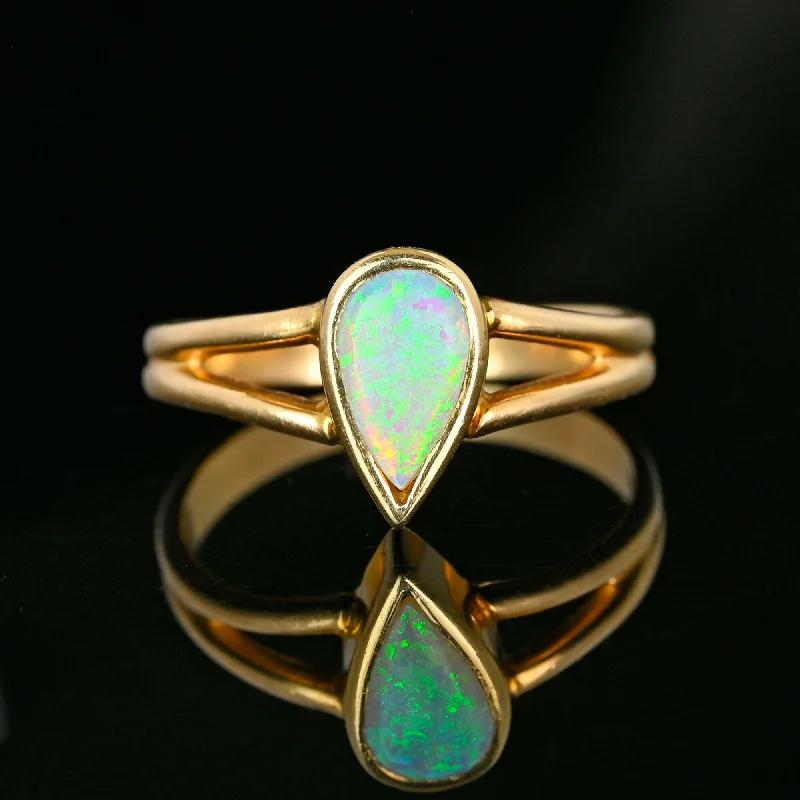 Vintage vow rings-Vintage vow rings-Vintage 14K Gold Split Shoulders Pear Cut Opal Ring