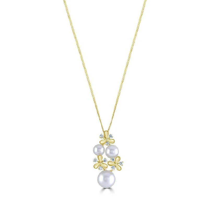 18ct Yellow Gold Akoya Pearl & Diamond Flower Pendant