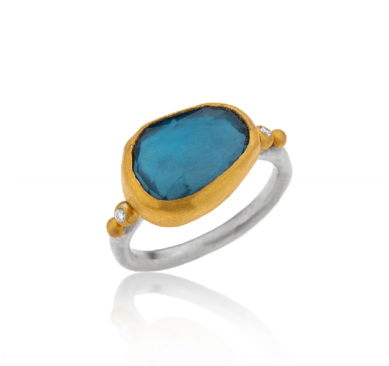 Spinel cut rings-Spinel cut rings-Nava Zahavi Yellow Gold Blue Topaz and Diamonds Ring