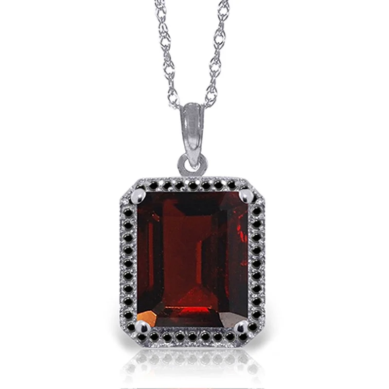 Alloy metal necklaces-7.70 Carat 14K Solid Gold Necklace w/ Natural Black Diamonds & Garnet