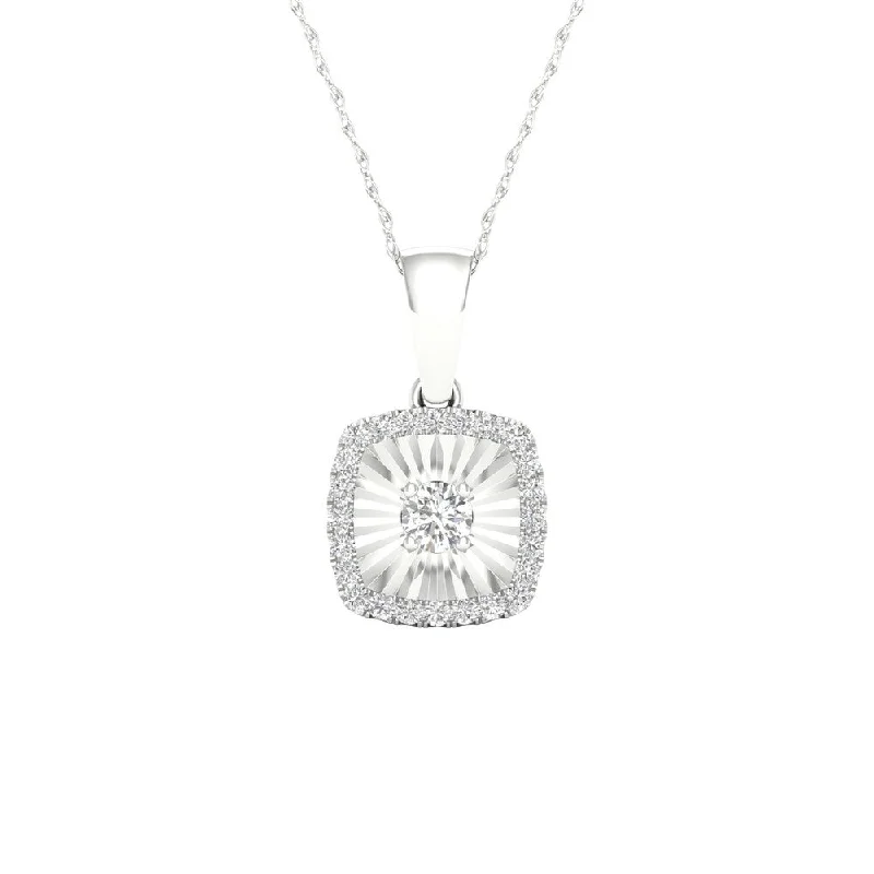 Eight-strand necklaces-1/10ct TDW Diamond Halo Necklace in Sterling Silver by De Couer