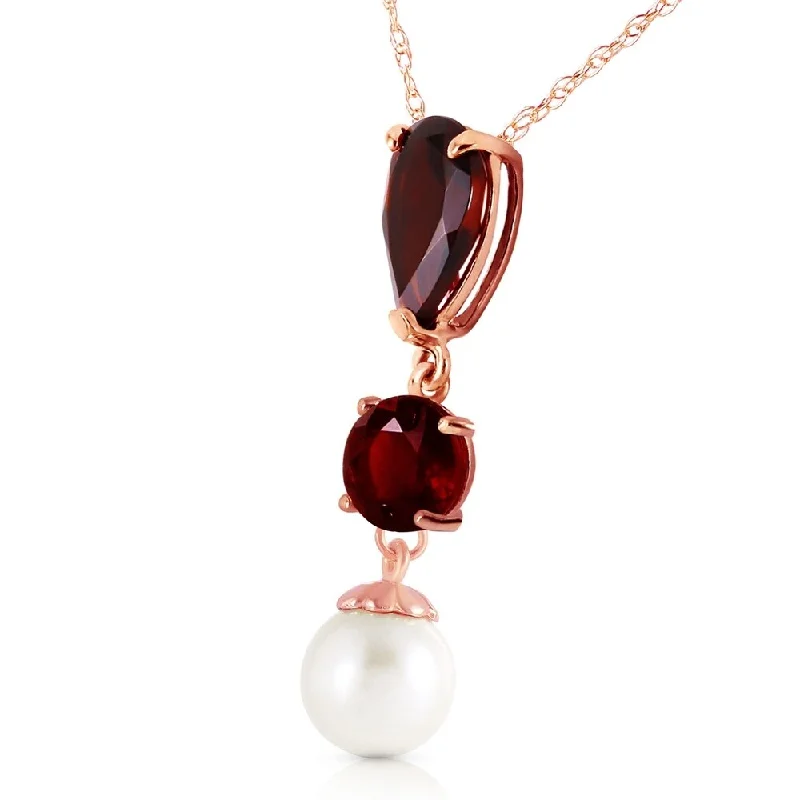 Citrine necklaces-5.25 Carat 14K Solid Rose Gold Necklace Garnet pearl