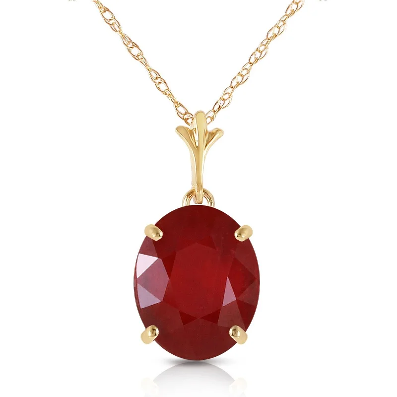 Carved name necklaces-3.5 Carat 14K Solid Gold Gemstone Necklace Natural Oval Ruby