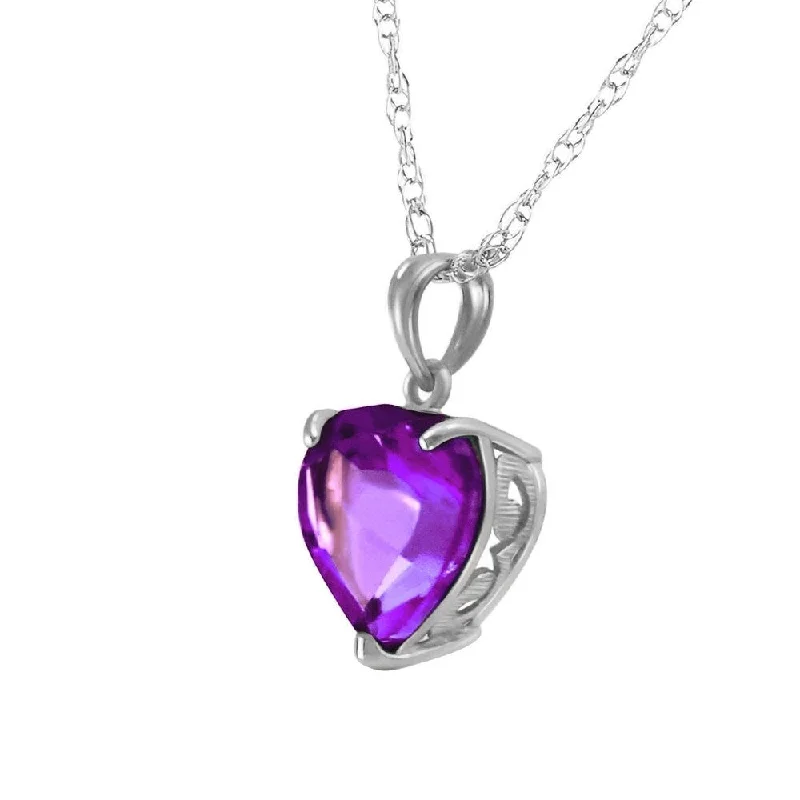 Ruby stone necklaces-14K Solid White Gold Necklace with Natural 10mm Heart Amethyst