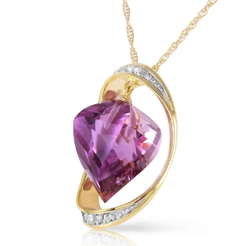 Sapphire pendant necklaces-14K Solid Gold Necklace with Natural Twisted Briolette Amethyst & Diamonds