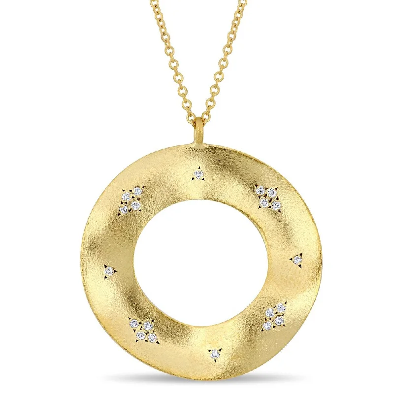 Tie-style necklaces-Miadora 14k Yellow Gold 1/10ct TDW Diamond Studded Matte Circle of Life Necklace