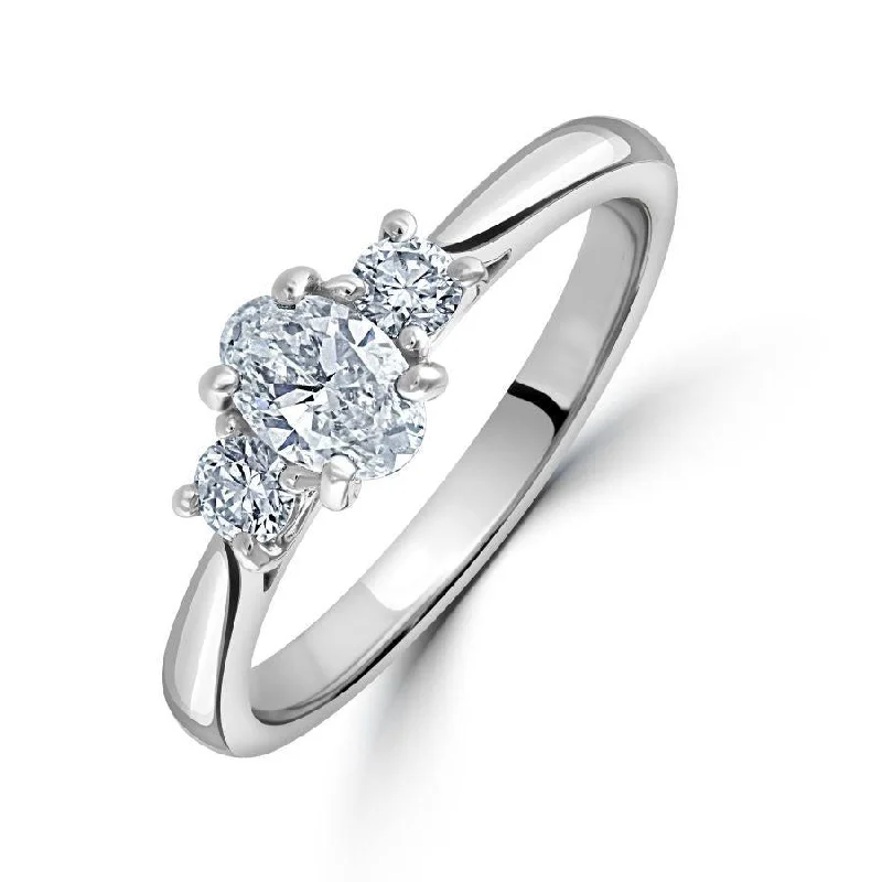 Platinum Oval & Round Brilliant Cut Diamond Trilogy Ring