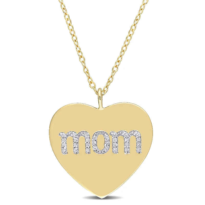 Rope braid necklaces-Miadora 1/10ct TDW Diamond Heart "MOM" Engraved Necklace in Yellow Plated Sterling Silver