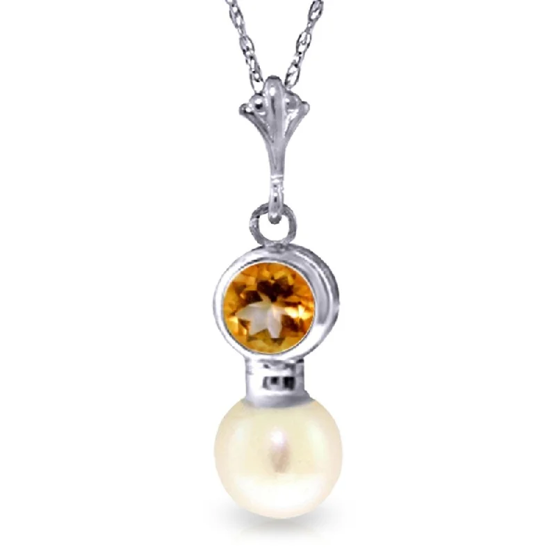 Round stone necklaces-1.23 Carat 14K White Gold All of This Citrine Pearl Necklace