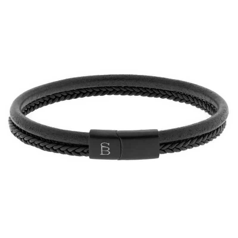 Black Leather Double Layer Bracelet