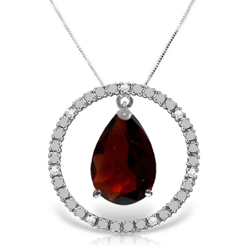 Raised bar necklaces-6.6 Carat 14K White Gold Diamond Garnet Circle of Love Necklace