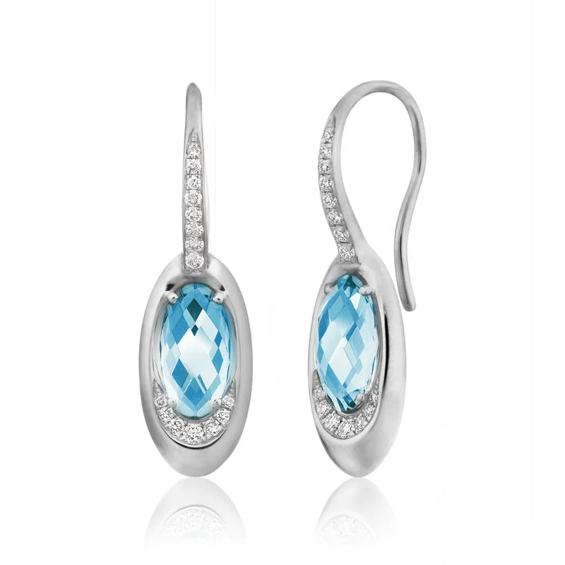 Trekker motif earrings-Oval Swiss Blue Topaz & Diamond Ring