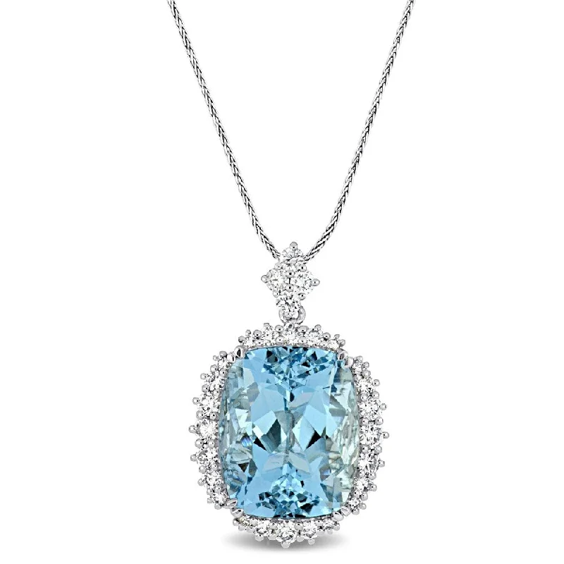 Light wood necklaces-Miadora 14k White Gold Aquamarine & 1 1/10ct TDW Diamond Halo Necklace