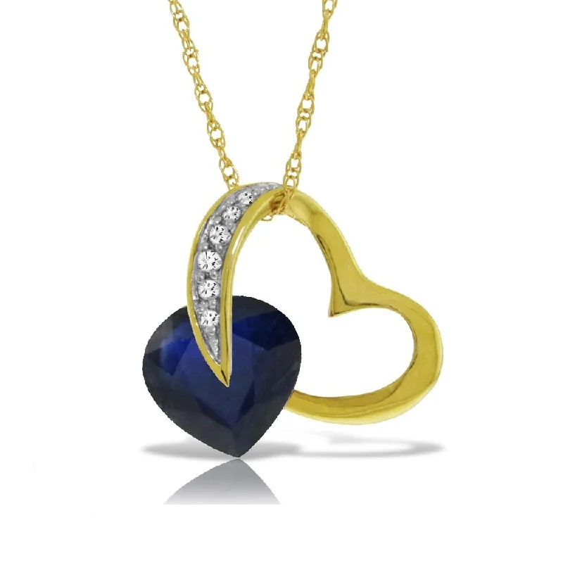 Fine bead necklaces-14K Solid Gold Heart Necklace with Natural Diamond & Sapphire