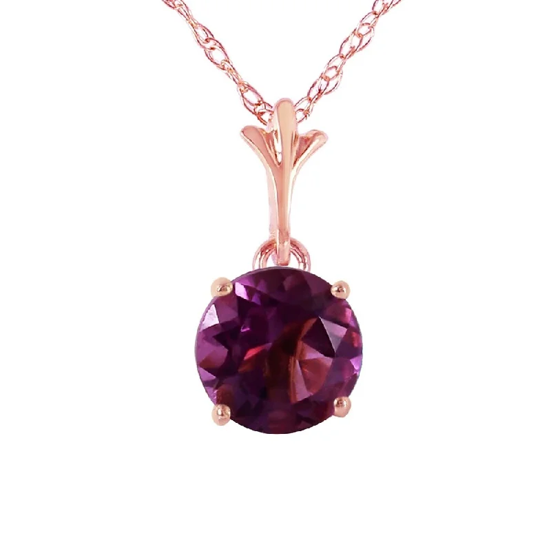 Polished gold necklaces-1.15 Carat 14K Rose Gold Single Round Amethyst Necklace