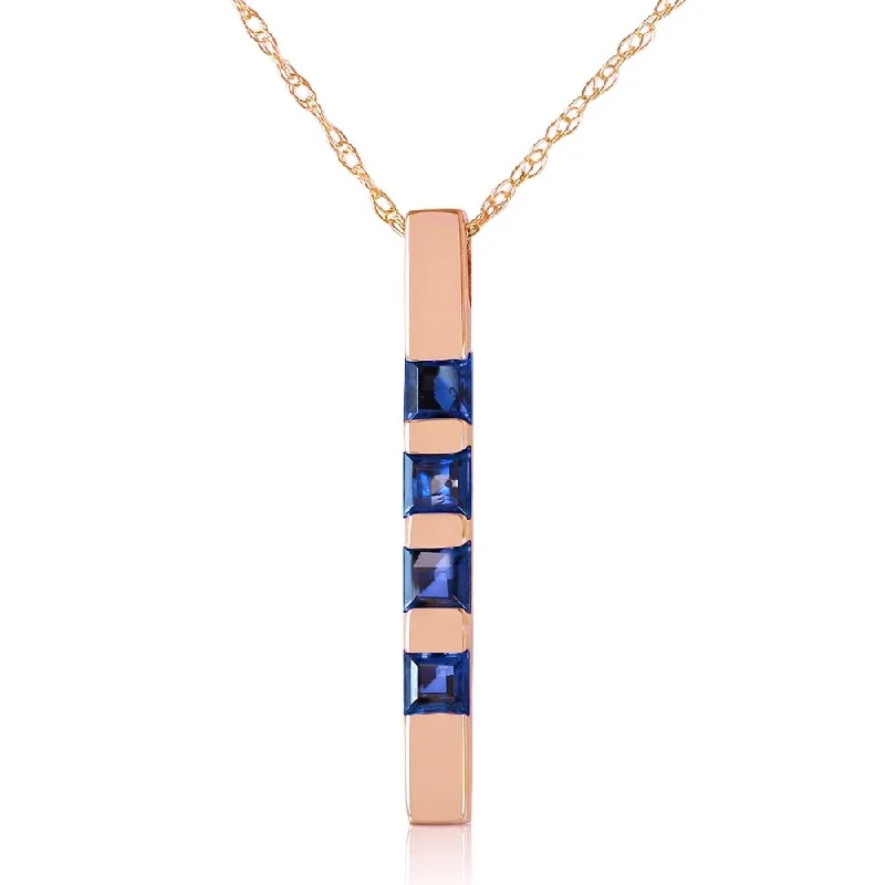 Satin gloss necklaces-14K Rose Gold Necklace Bar w/ Natural Sapphires