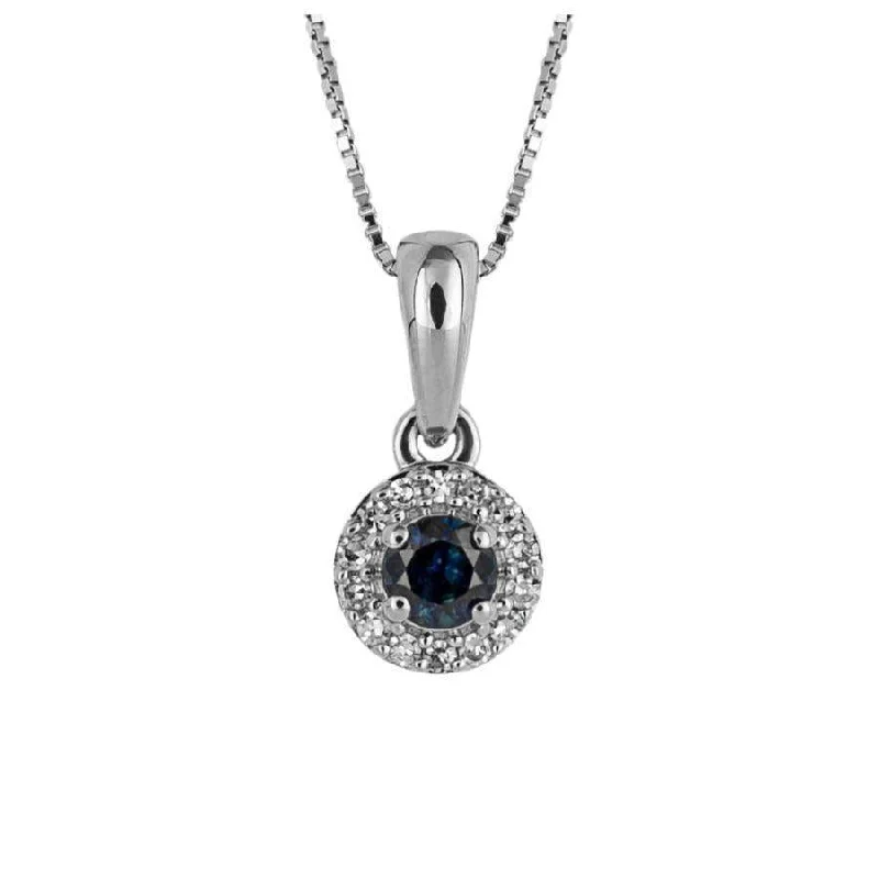 9ct White Gold Round Sapphire & Diamond Halo Pendant