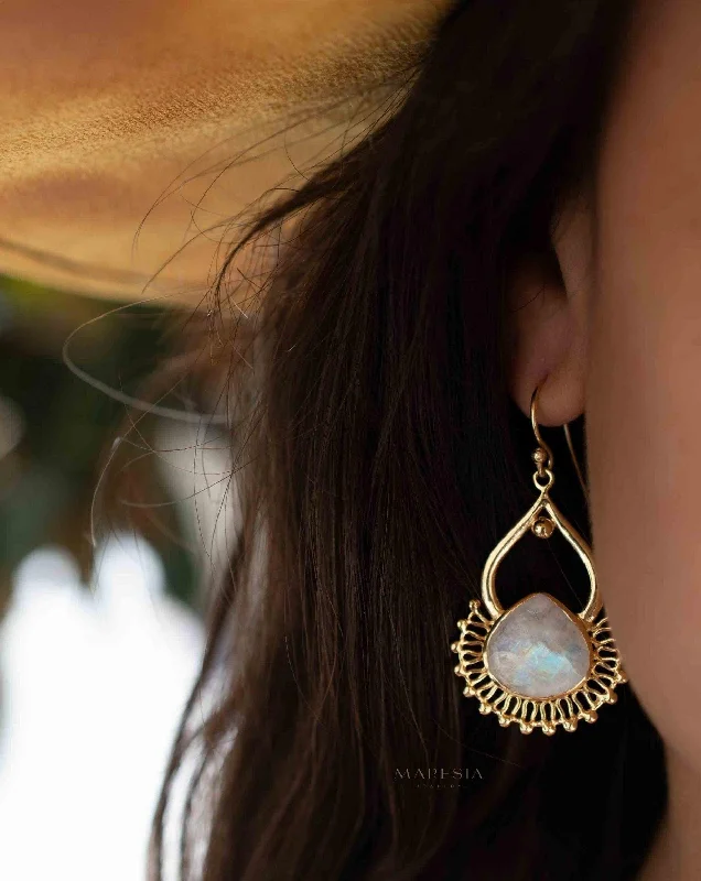 Silk thread earrings-Moonstone 18k Gold Plated Earrings ~ ME185