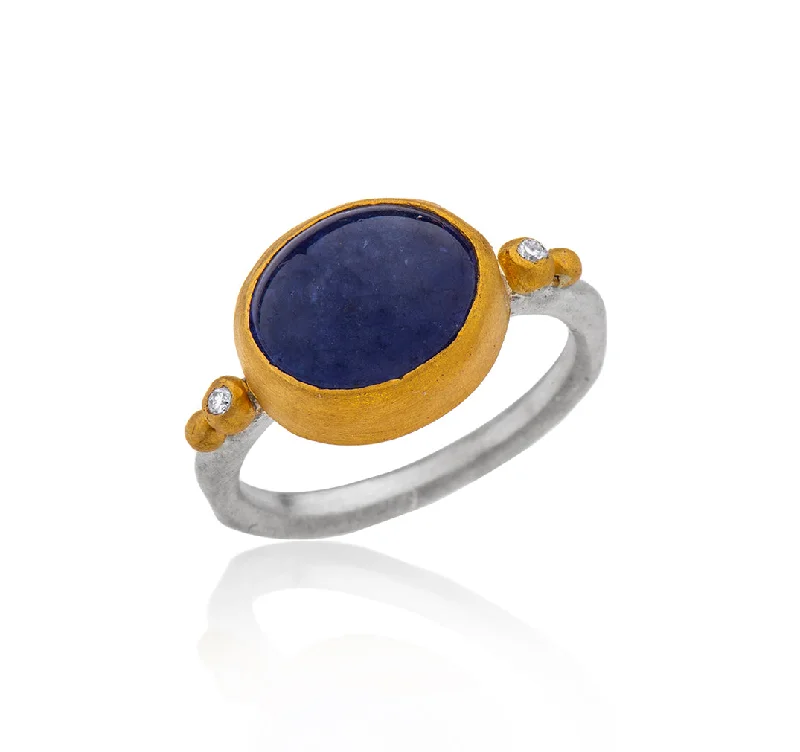 Onyx inlay rings-Onyx inlay rings-Nava Zahavi Yellow Gold Oval Tanzanite and Diamonds Ring