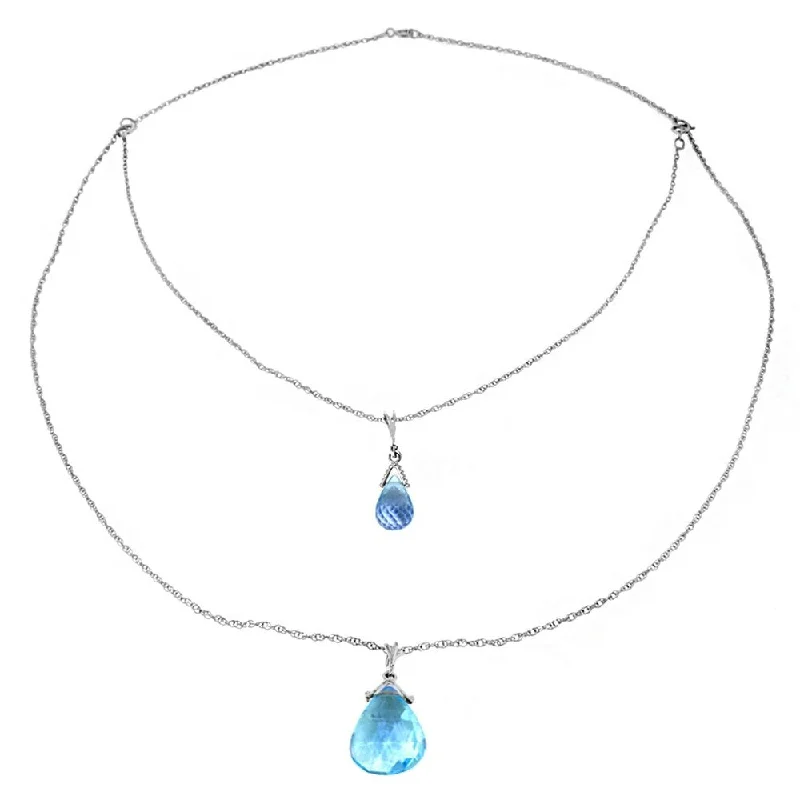 Retro photo necklaces-14K Solid White Gold Front and Back Drop Necklace with Briolette Blue Topaz