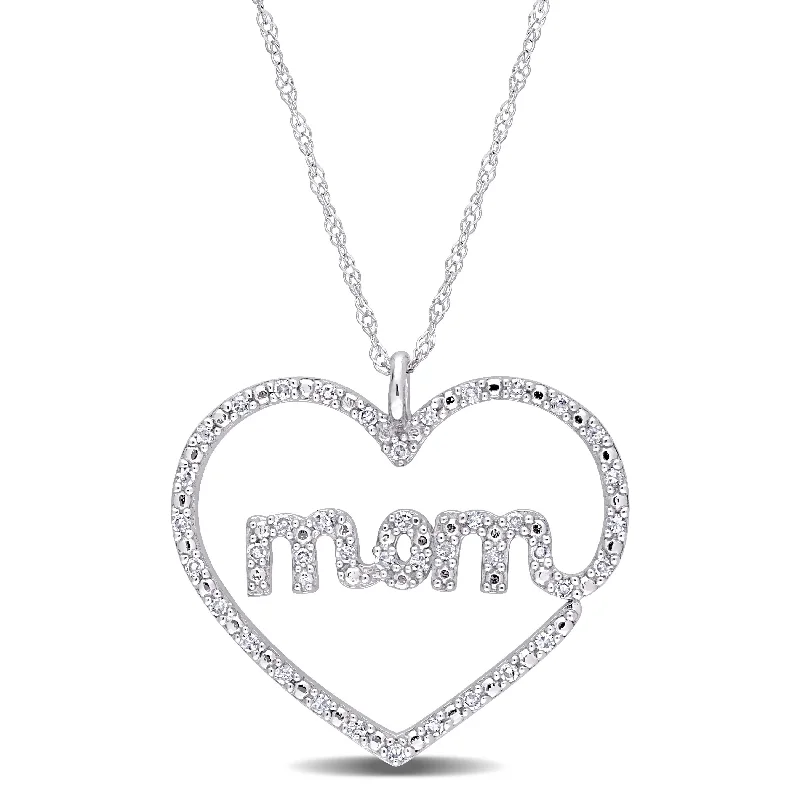 Wide link necklaces-Miadora 1/5ct TDW Diamond Open Heart "MOM" Necklace in 10k White Gold