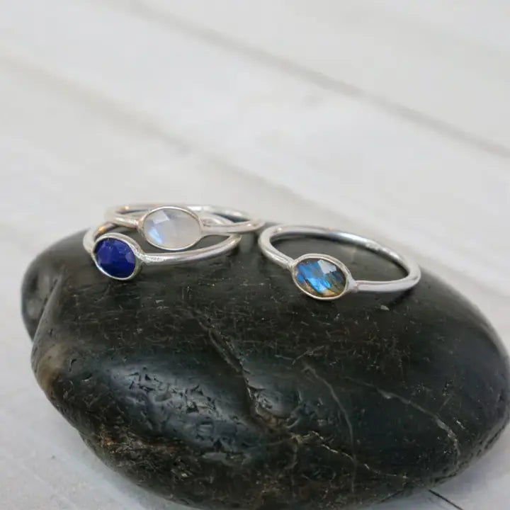 Fine pearl rings-Fine pearl rings-Simple sterling silver band with faceted Lapis stone