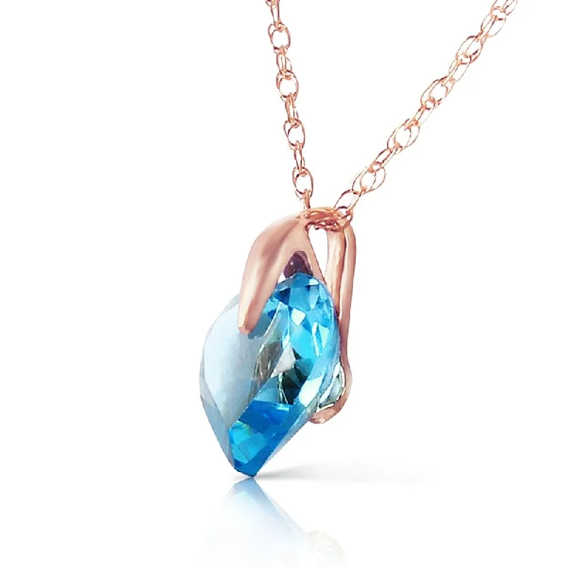 Sleek drop necklaces-1.15 Carat 14K Solid Rose Gold Lonely Heart Blue Topaz Necklace