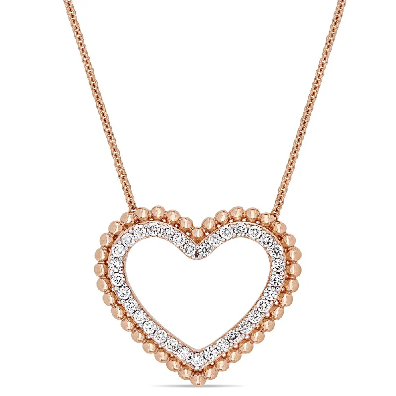 Quirky bead necklaces-Miadora Signature Collection 14k Rose Gold 1/2ct TDW Diamond Open Heart Beaded Halo Necklace