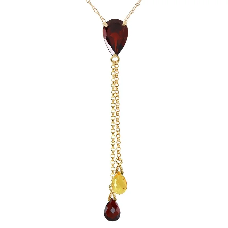 Daisy design necklaces-3.75 Carat 14K Gold Necklace Garnet Citrine