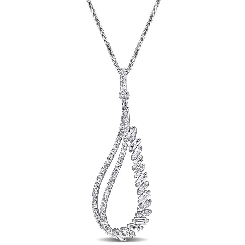 Retro charm necklaces-Miadora 14k White Gold 5/8ct TDW Baguette and Round-cut Diamond Abstract Drop Necklace