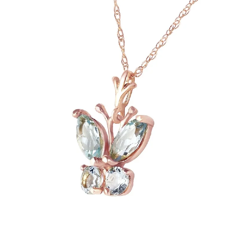 Soft silk necklaces-0.6 Carat 14K Solid Rose Gold Butterfly Necklace Aquamarine