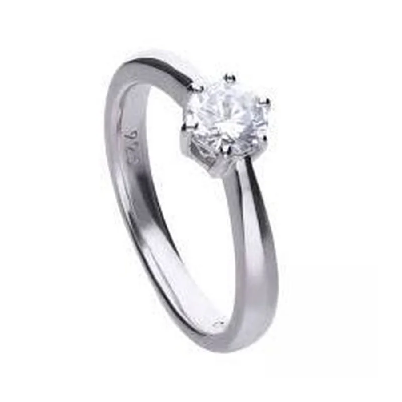 Silver Cubic Zirconia Solitaire Ring, size L