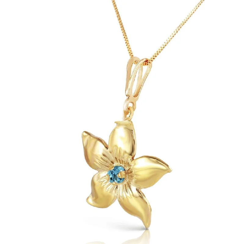 Jazz age necklaces-0.1 Carat 14K Solid Gold Flower Necklace Natural Blue Topaz