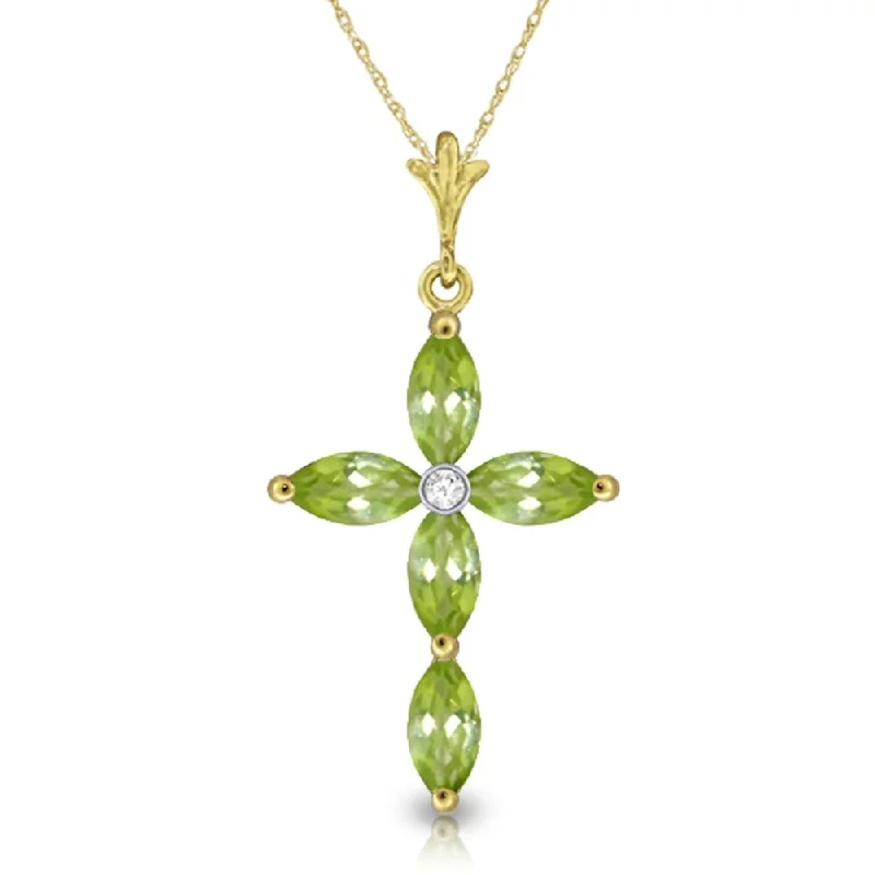 Leaf design necklaces-1.23 Carat 14K Gold Necklace Natural Diamond Peridot