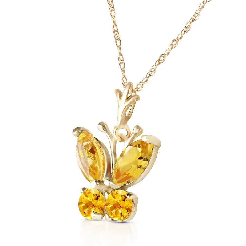 Rustic silver necklaces-0.6 Carat 14K Solid Gold Butterfly Necklace Citrine