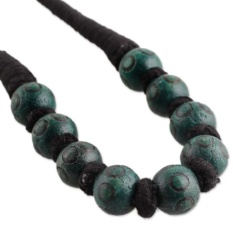 Spirit charm necklaces-Novica Handmade Boho Bubbles In Teal Wood Beaded Necklace