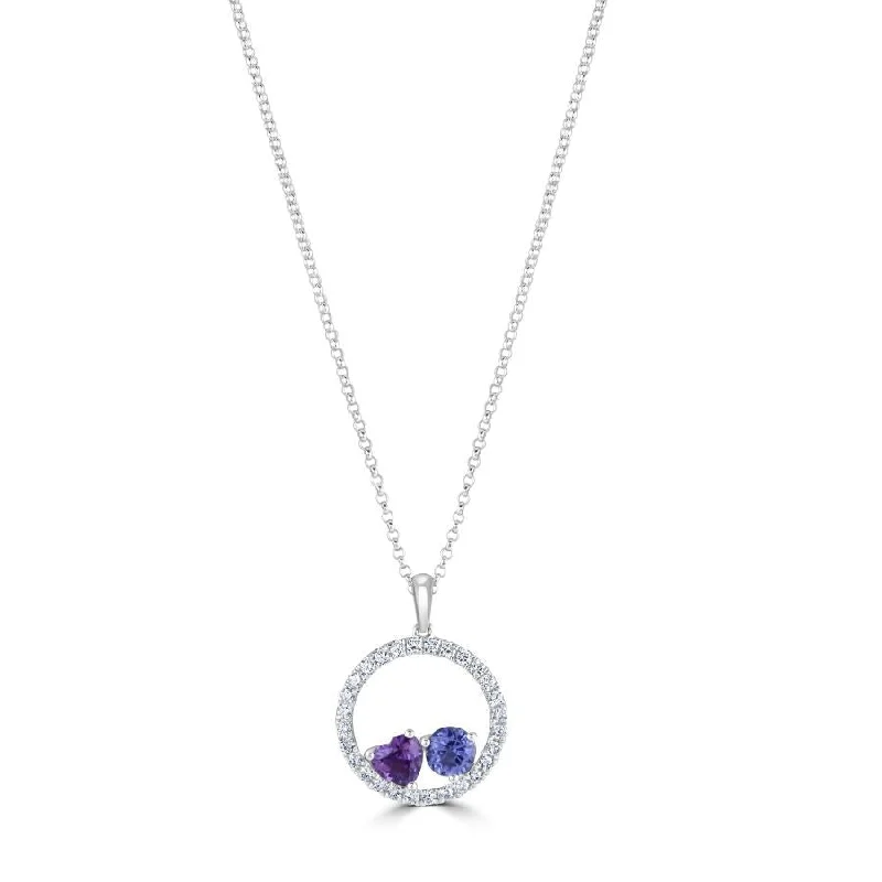 18ct White Gold Blue & Pink Sapphire & Diamond Circle Pendant