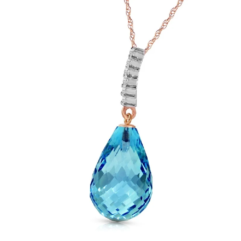 Frosted bead necklaces-6.68 Carat 14K Solid Rose Gold Necklace Diamond Briolette Drop Blue Topaz