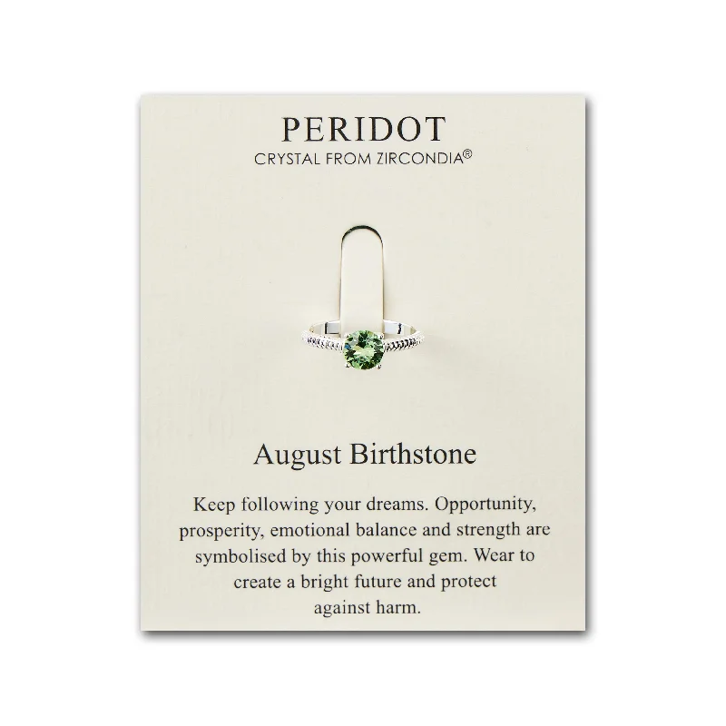 Oval gem rings-Oval gem rings-August (Peridot) Adjustable Birthstone Ring Created with Zircondia® Crystals