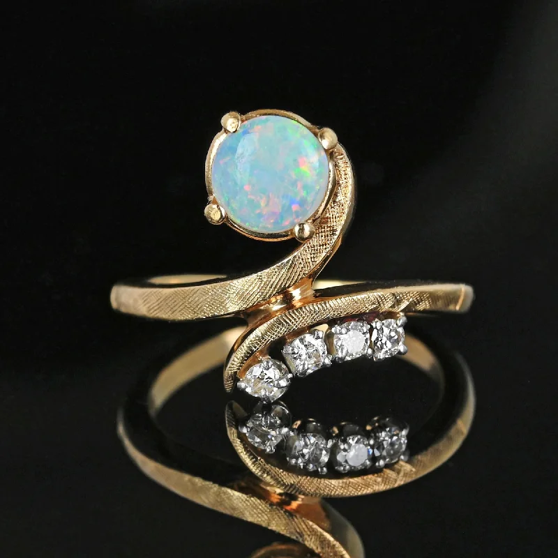 Chunky gem rings-Chunky gem rings-Vintage 14K Gold Bypass Diamond and Opal Ring