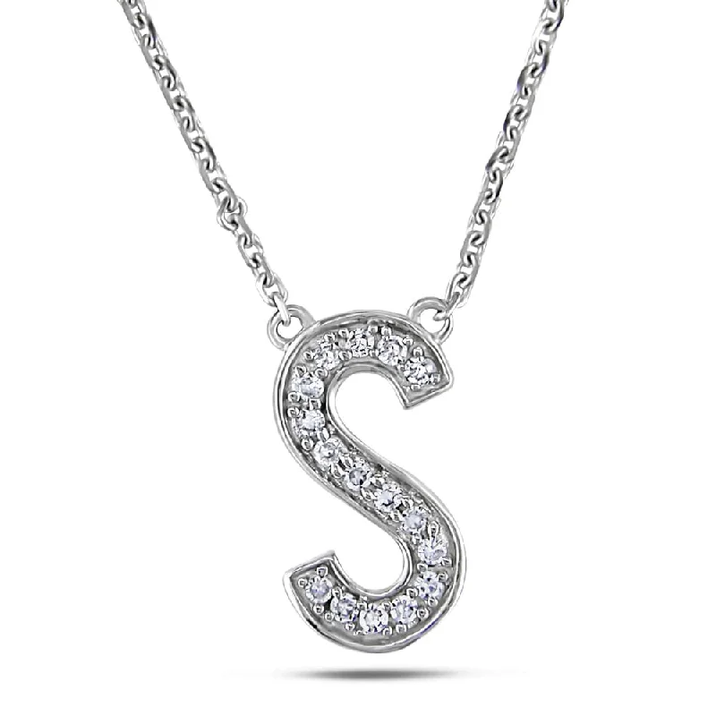 Frosted bead necklaces-Miadora 14k White Gold 1/10ct TDW Diamond Initial Necklace