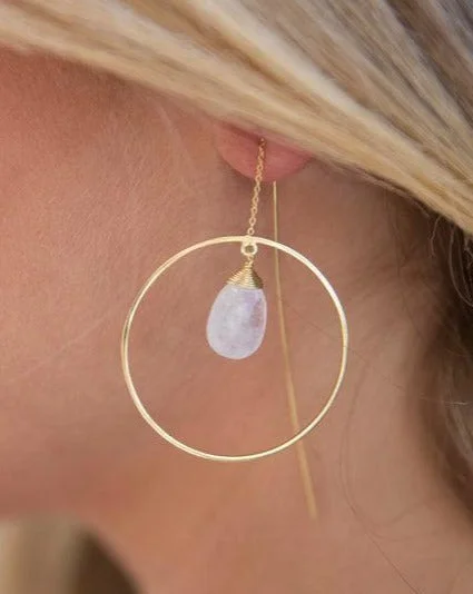 Curved art earrings-Moonstone Threader Earrings ~ 18k Gold Plated~ ME104