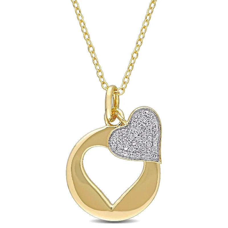 Vivid stone necklaces-Miadora Yellow Plated Sterling Silver 1/10ct TDW Diamond Double Heart Clustered Necklace